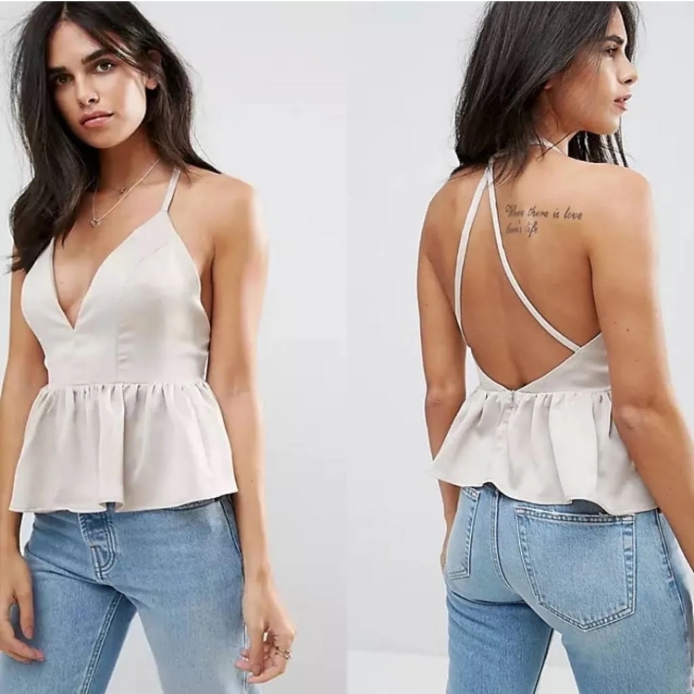 New ASOS Backless Deep Plunge Peplum Top